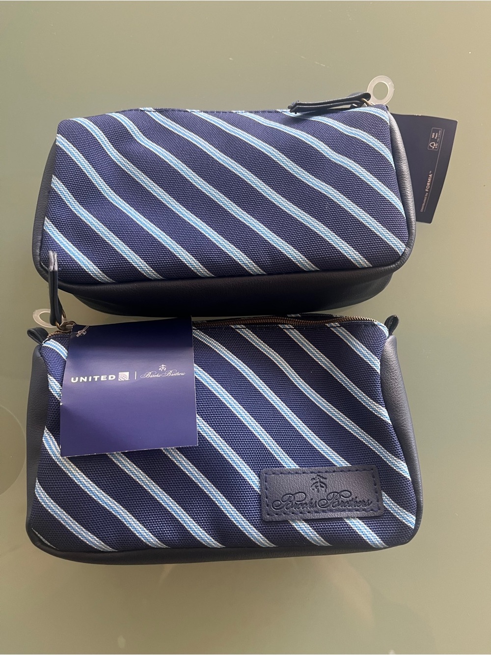 NWT United Airlines Brooks Brothers Amenity Kit Bags Blue Stripe Lot of 2 Sealed